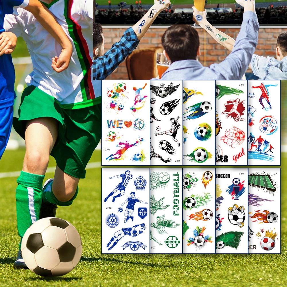 

10PCS Sports Football Temporary Tattoos for Children Soccer Fan Fake Tattoo Stickers Waterproof Cool Face Body Temporary Tattoo