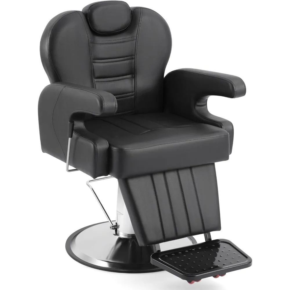 Silla de barbero de alta resistencia con bomba hidráulica, respaldo reclinable ajustable, diseño ergonómico