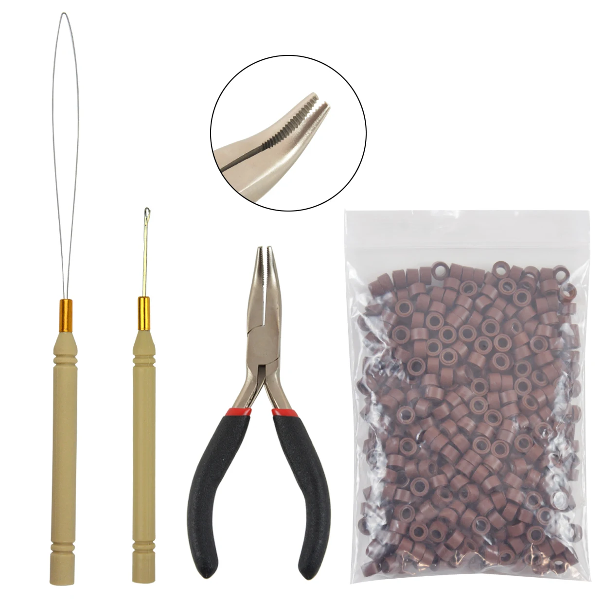 Hair Extensions Tool Kit : I-Tip Hair Pliers 500 Pieces Micro Silicone Hair Beads/Rings Pulling loop Threader Hook Needle