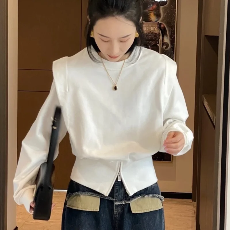 Pure Cotton Design Sense Niche Hoodie Women in Spring 2023 New Fashion Pullover Solid Color Long Sleeved Lady Top Trend