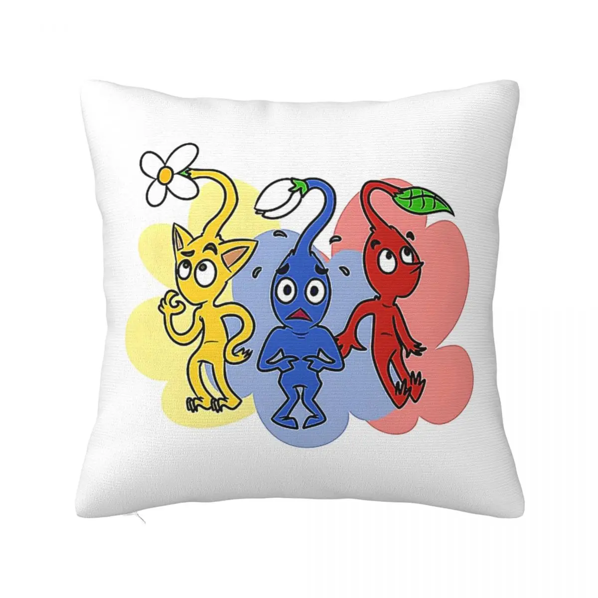 Red Blue And Yellow Pikmin Square Pillow White Square pillow