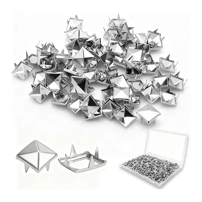 2025 Trend Punk Style Rivet Metal Pyramid Studs, 500PCS 10Mm 4-Prong Square Spikes For Crafts For Clothing Decoration, Jacket