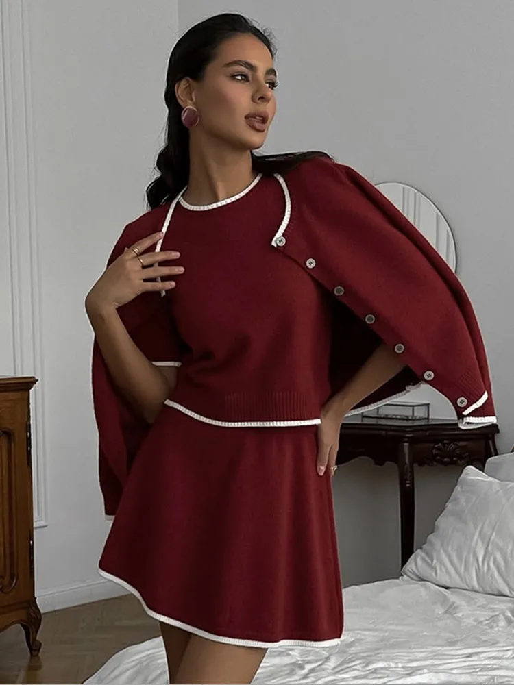 

Шикарный серый однобортный кардиган, женский костюм с круглым вырезом, короткий топ, мини-юбка с длинным рукавом и высокой талией, новая повседневная уличная одежда