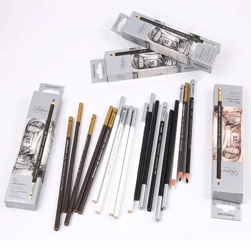 Imagen 7: Conjunto de 3 unids/set de herramientas profesionales para dibujo, lápiz de carbón blanco, HB, suave, medio duro, negro, suministros de arte