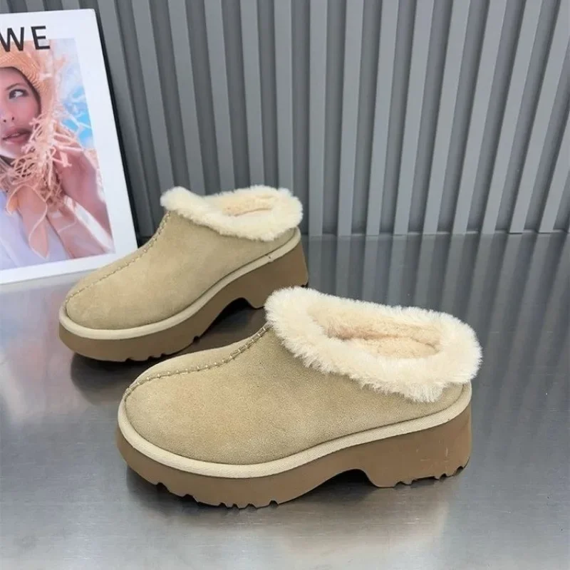 2024 Brand Women's Shoes Closed Toe Women's Slippers Rome Casual Slippers Women Round Toe Platform High Heels Warm Ladies Shoes