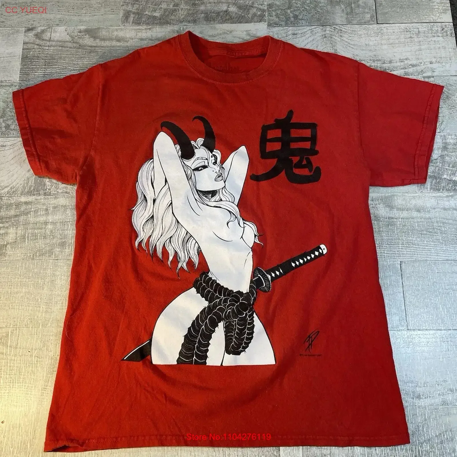 Demon Sexy Girl With Sword Men s Medium Red T Shirt Tyler Deberry Art Devil Katana vintage Washed Comfortable Unisex Slightly