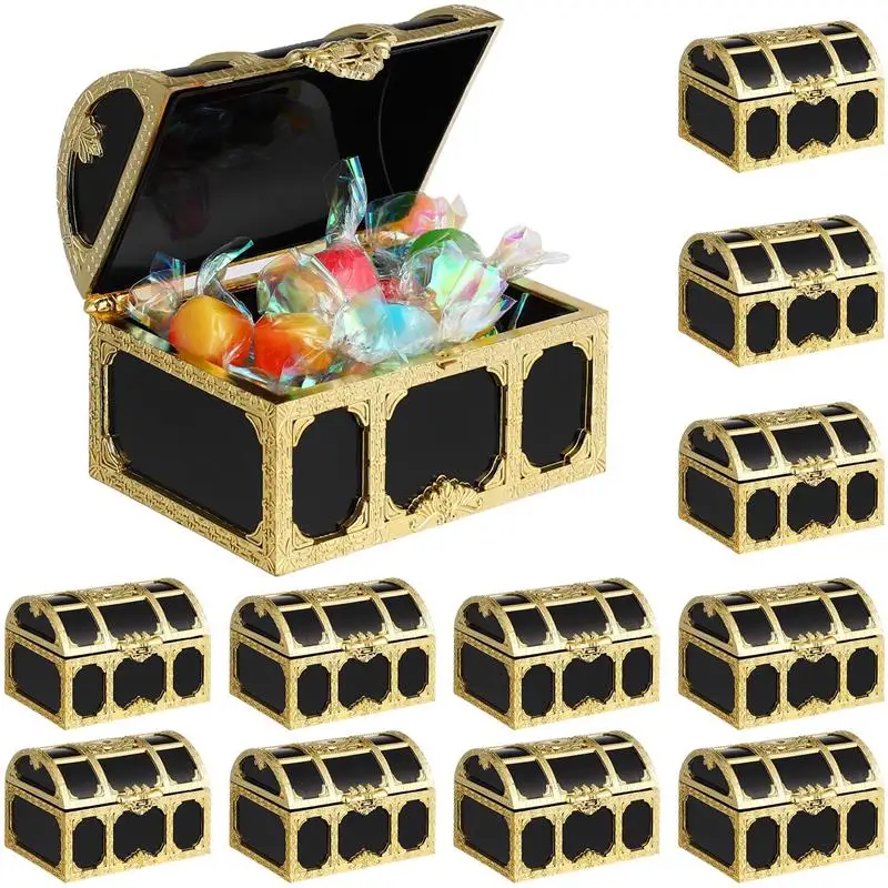 

12Pcs Treasure Chest Vintage Pirate Keepsake Candy Holder Storage Cases Decorative Plastic Box For Kids Birthday Pirate Party