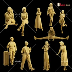 3D Print Miniatures 1/64 1/43 1/35 Cute Beauty Girls Fashionable Female Figure Diorama Creative Mini Scene Prop Figurine Model