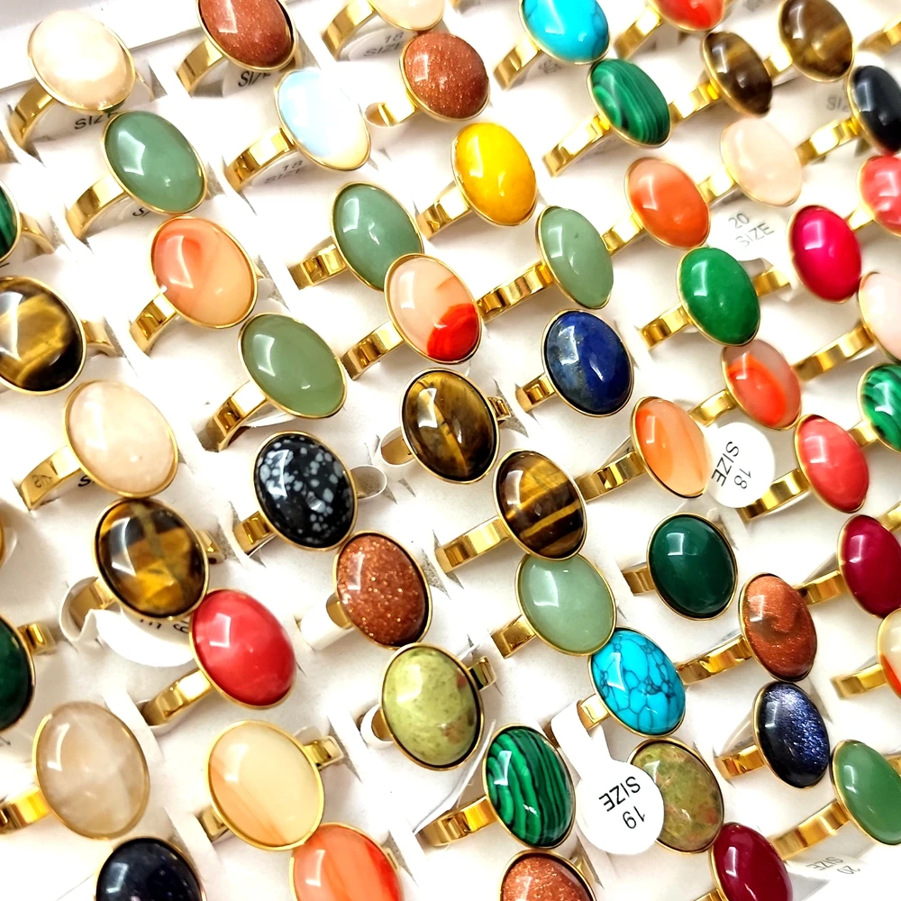 20 Stück fantastische Steinringe für Frauen, ovale Perlen, Großhandelsposten, Vintage-Ring, Party-Geschenk, Kristallschmuck – Detail 21