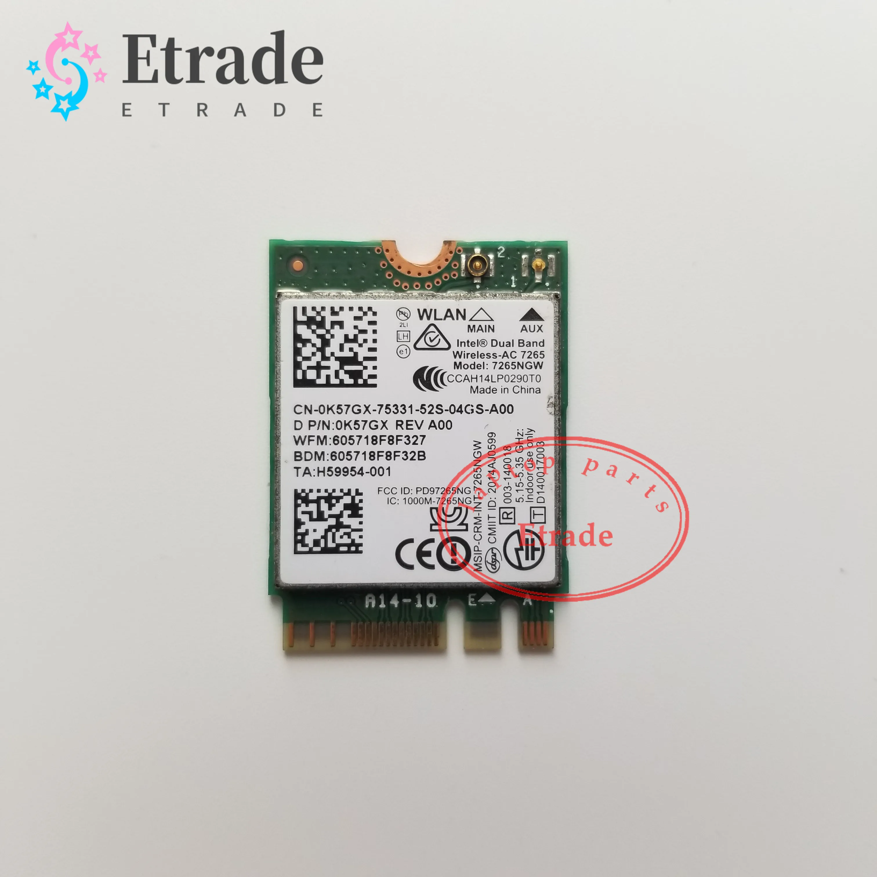 

Dual Band Wireless-AC 7265 7262NGW Bluetooth 4.0 M.2 WLAN WiFi Card K57GX For Dell Inspiron 11 3162 13 7347 7348