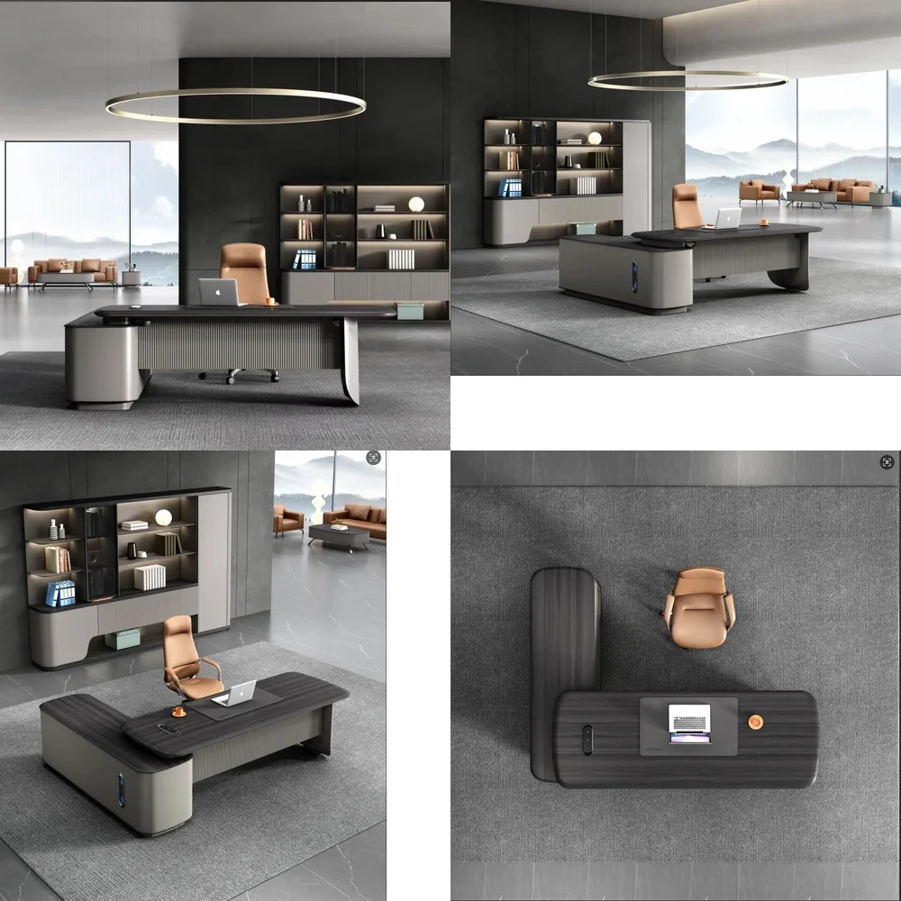 Modern Luxury Executive L Shape Desk with Side Table for Home Office Workstation for Remote Work Setup for Ergonomic