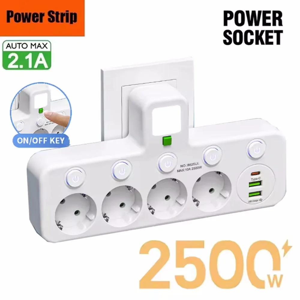 EU AC Stecker Power Streifen Wand Montiert Unabhängige Schalter Multitap Buchse Netzwerk Filter Mit USB Lade Netzwerk Filter Adapter