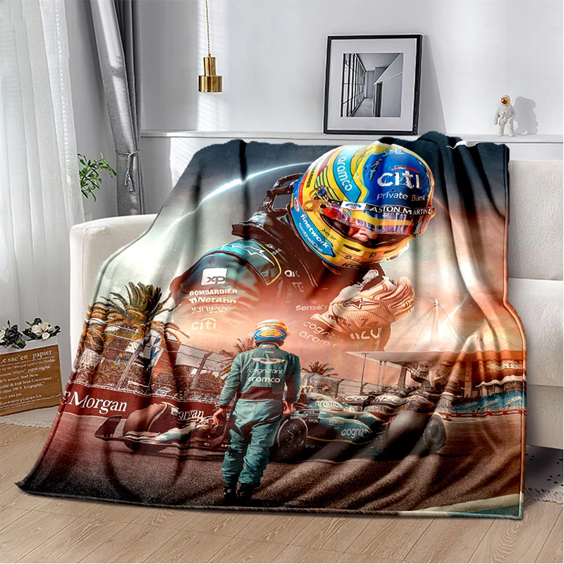 3D Fernando Alonso 14 F1 Racer Flannel Blanket Soft Warm Throw Blanket for Bedroom Living Room Bed Travel Camping Picnic Gift