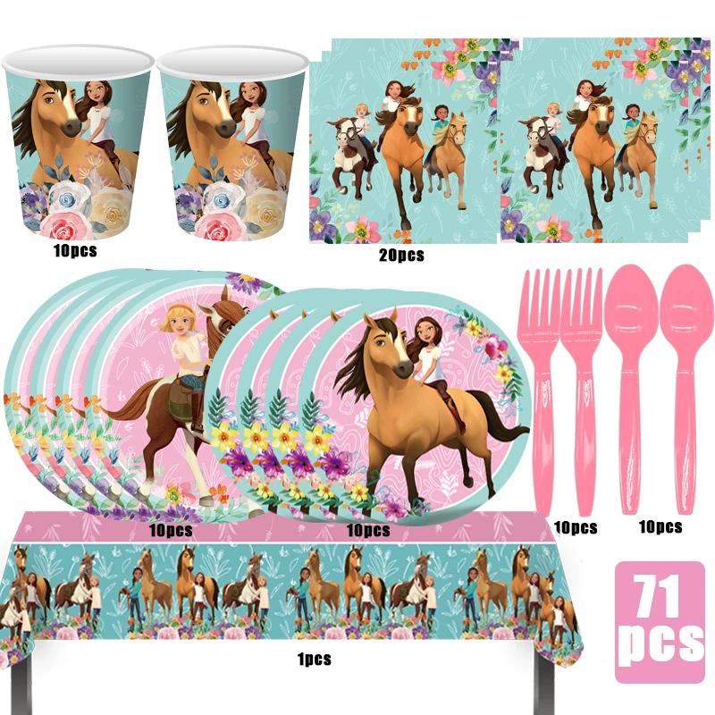 Мультфильм Дух-Сияние Верховая Лошадь Декор Для Дня Рождения Одноразовый Топпер Для Торта Скатерть Тарелка Чашка Детский Подарочный Набор Для Девочек