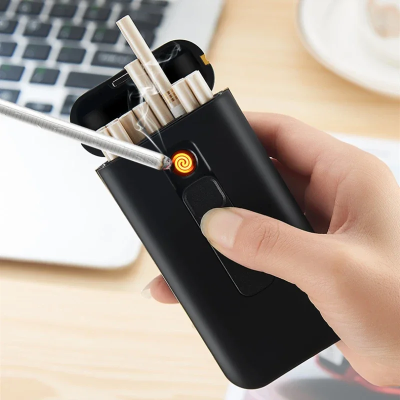 20Pcs Capacity Cigarette Case Box With USB Plasma Lighter Waterproof Slim Smoke Cigarette Holder Rechargeable Lighter Men Gadget