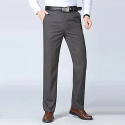 Mens 100% Cotton Summer Thin Classic Casual Pants Autumn Thick Business Fashion Comfortable Stretch Elastic Straigh Trousers