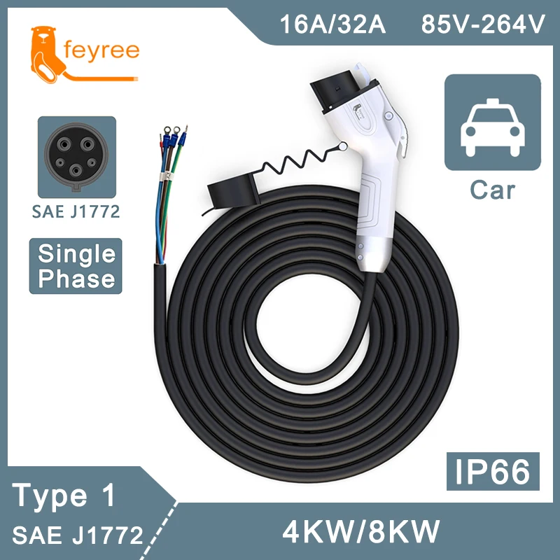 feyree SAEJ1772 Adapter Type1 Plug EV Charging Cable 5m Cord 32A 16A for Car Charger Station Electric Vehicle