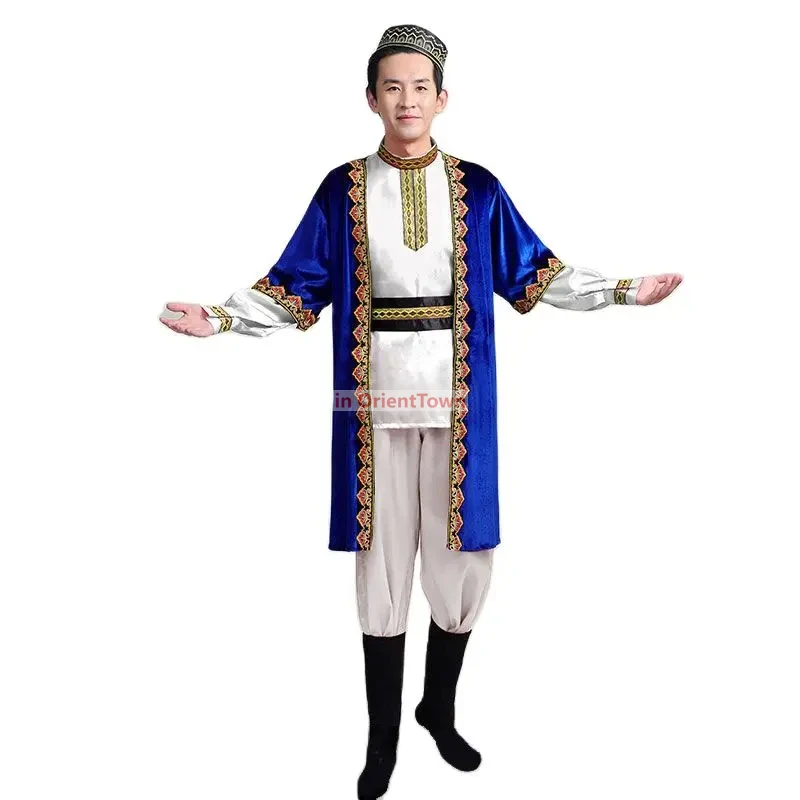 Uygur Stage Dance Wear Ethnic Men Chinese Nationality Dress Xinjiang Folk Performance Clothing Festival Party Costume