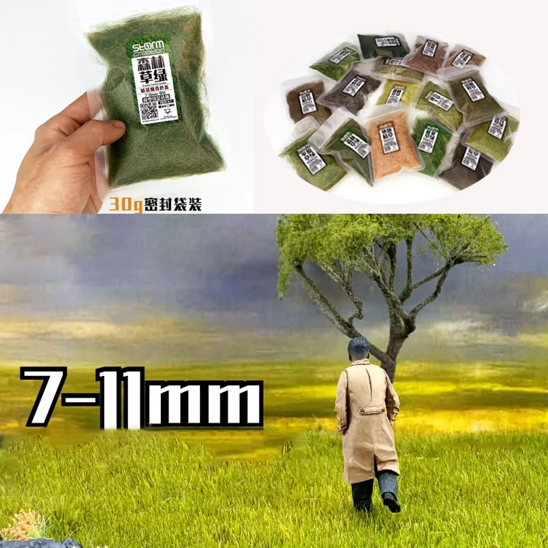 

7-11mm Miniature Static Grass Model Tuft Grass Powder Military Scene Railway Train Layout Diy Model Making for Diorama 30G/bag