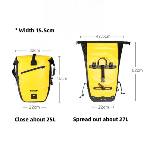 Imagen 2 del producto Rhinowalk-Bolsa de alforja para bicicleta, impermeable, 27L, doble cara, de una pieza, para ciclismo, estante trasero, asiento trasero, bolsa de almacenamiento para maletero