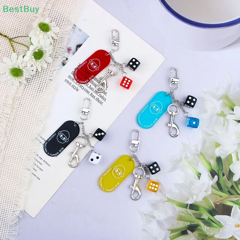 Creative Personalised Acrylic Hang Tag Colourful Dice Bag Charm Keychain Women's Handbag Phone Case Hang Chain Decorative Gifts