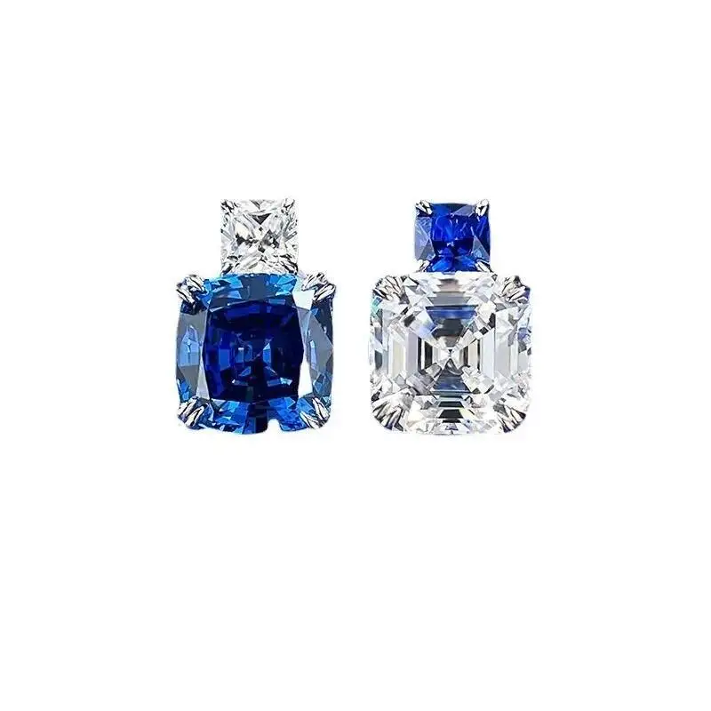 

Gica Gema Fashion Genuine 925 Sterling Silver Blue White Square Zircon Stud Earrings For Women Exquisite Wedding Party Jewelry