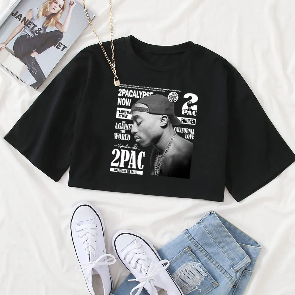 Tupac Shakur Cropped T-Shirt Tupac Shakur Fan Shirt Harajuku O-Neck Crop Tops