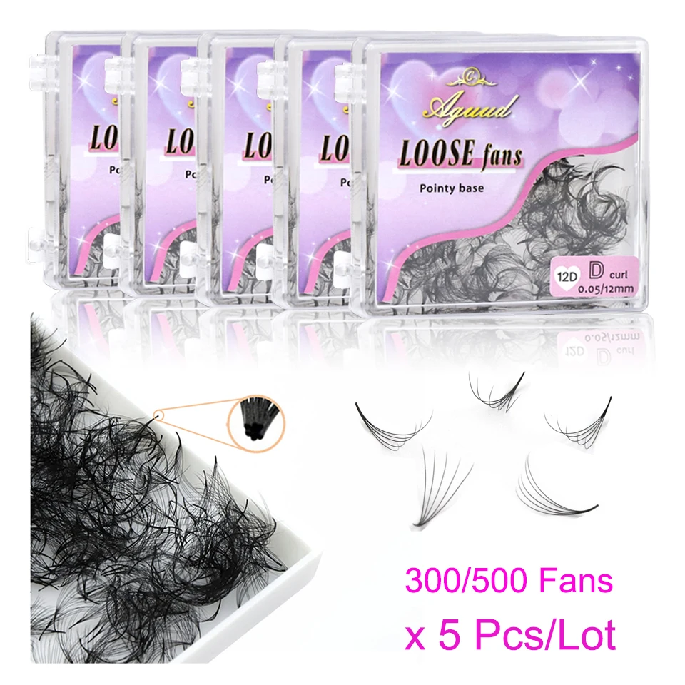 AGUUD 5 Pcs/Lot Loose Fans Lash Wholesale Thin Pointy Base Eyelash Extension Narrow Sharp PreMade Loose Russian Volume Fans Lash