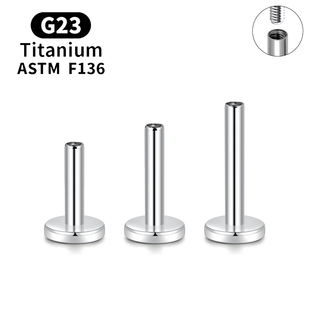 10PCS G23 Titanium Piercing Internally Threaded Stud Earrings Rod Base 16G For Labret Lip Ear Body Piercing Jewelry Accessories