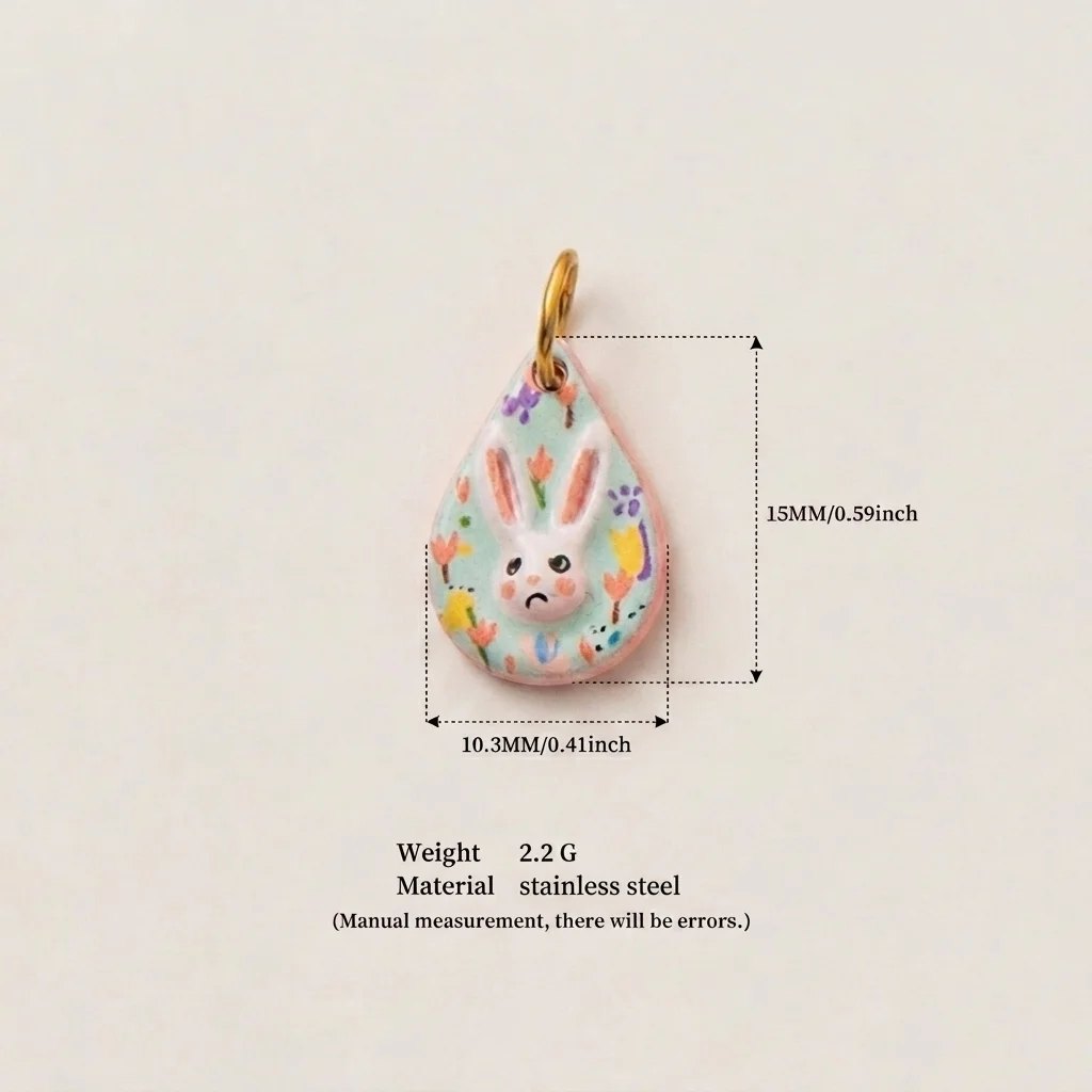 Neue Cartoon-Hasenanhänger aus 316er Edelstahl, wasserdicht, farbbeständig, zum Selbermachen von Schmuck. – Detail 4