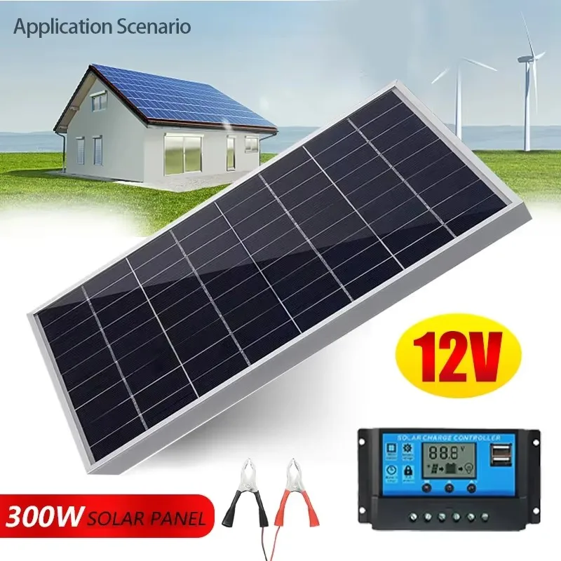 300W/600W Solarpanel-Set, komplett, 12V, polykristallin, USB-Stromversorgung, tragbar, wiederaufladbar, für den Außenbereich, Solarzelle, Solargenerator