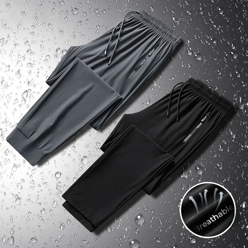 

Plus Size 8XL Cool Ice Silk Sweatpants High Elastic Summer Men Casual Pants Breathable Straight Classic Jogging Trousers Korean