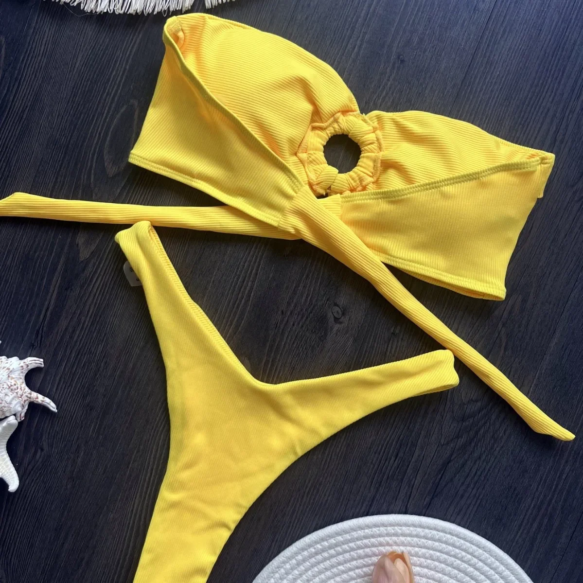 مطوي العصابة عالية قطع البرازيلي بيكيني النساء ملابس السباحة الإناث قطعتين مجموعة البكيني الاستحمام ثوب السباحة السباحة