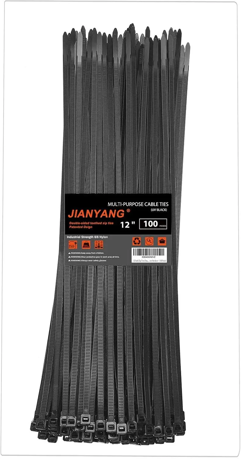 

12 Inch Zip Ties Double Sided Toothed, 100 LBS Tensile Strength Heavy Duty Cable Wire Ties with Self-Locking Adjustable Nylon Tie Wraps for Indoor Outdoor (100 Pack)