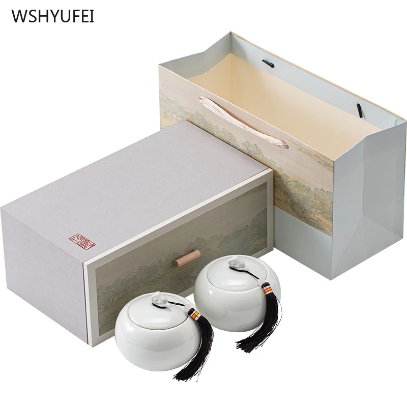 

Ceramic tea cans in high-end gift boxes Cosmetics packaging box Lotion container A jar filled with honey Ceramic jar with lid