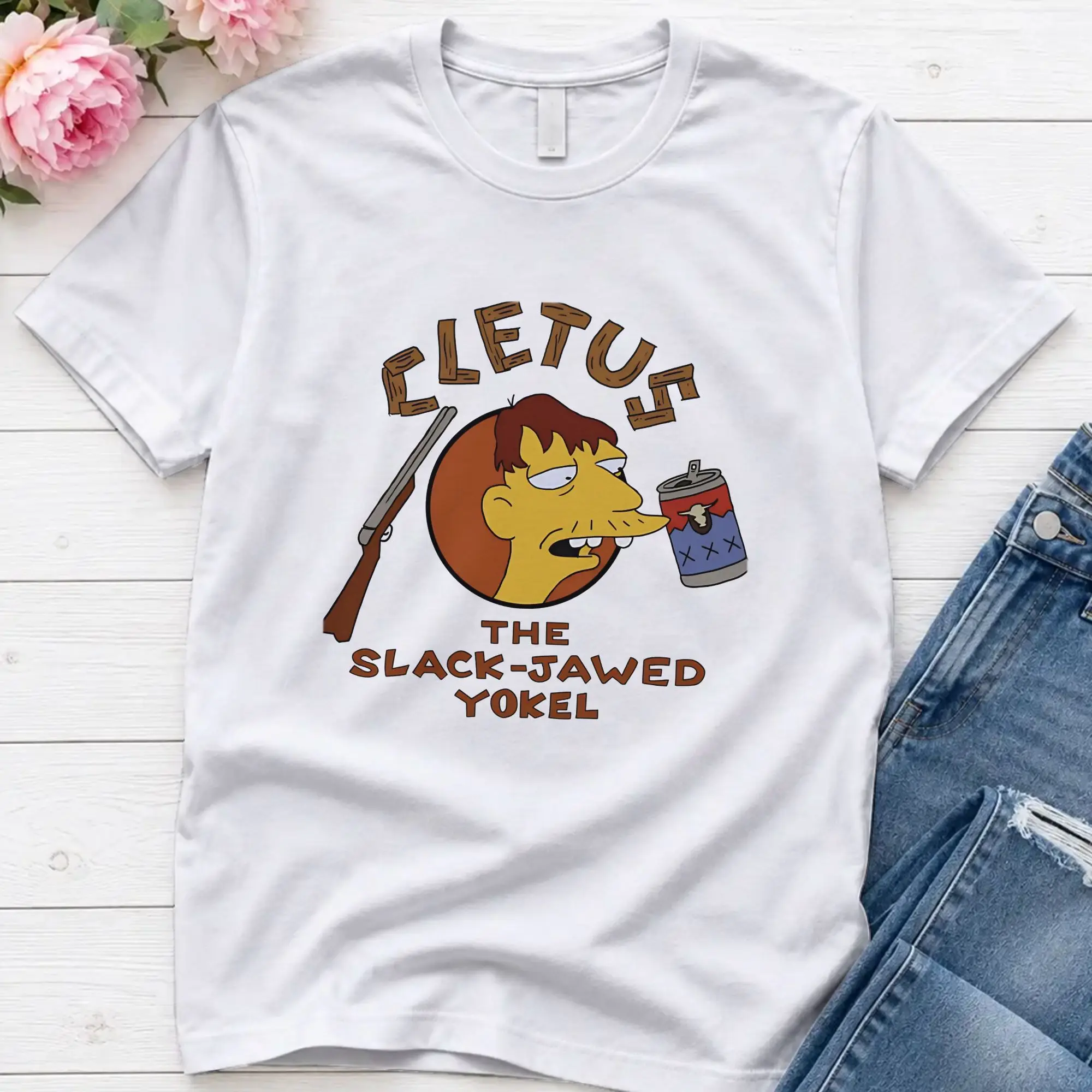 Funny Cletus The Slack-Jawed Yokel Classic  T-Shirt for Men O Neck 100% Cotton T Shirt Simpsons Short Sleeve Tee Shirt Tops