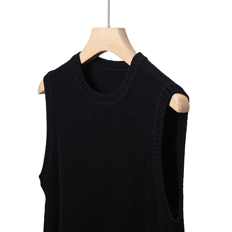 60% Sheep Wool Men Waistcoat Autumn Winter Classic O-Neck Black Sleeveless Basic Sweater Pullover Warm Wool Knitting Vest