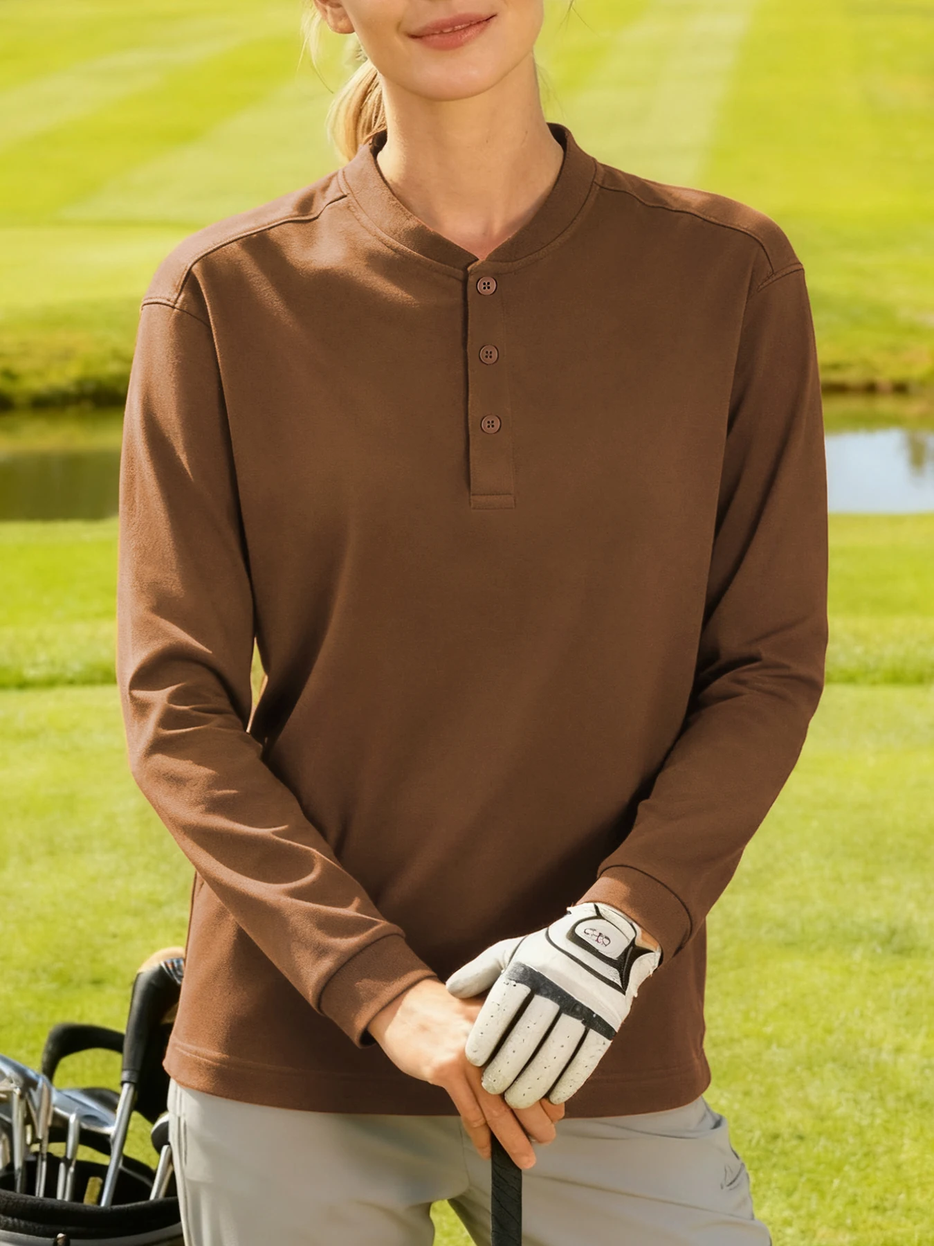 

Cotton Autumn Solid Color Womens Henley Shirts Casual Street T-Shirts Button Y2K Golf Woman Clothing Fashion Long Sleeves