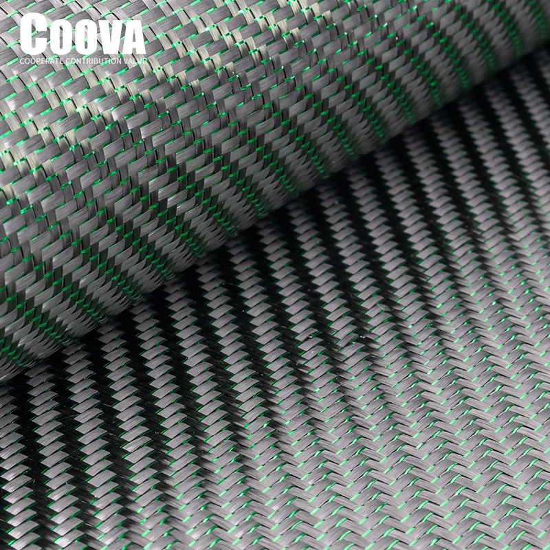 F255 COOVA Green Tinsel & Carbon Fiber Cloth Mixed Twill Tela Fibra De Carbono Carbon Fabric Jacquard Width 200mm/300mm For DIY