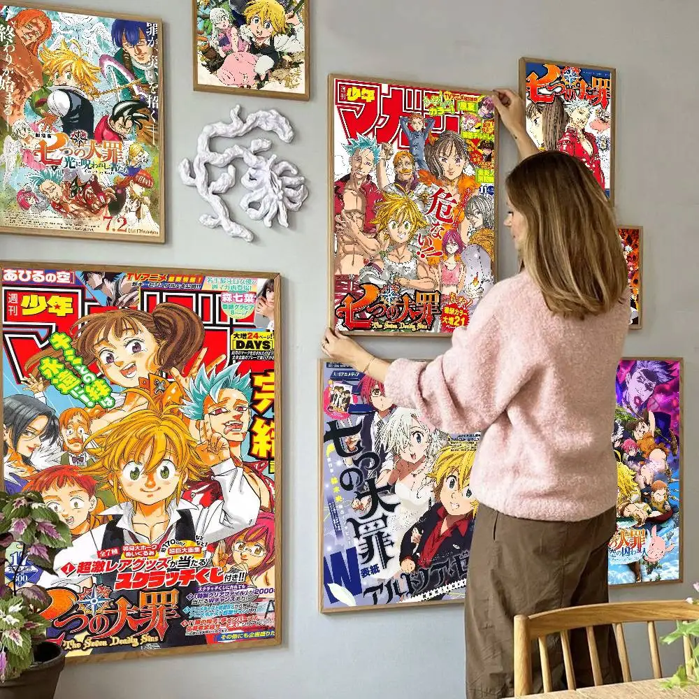 Die sieben Todsünden Anime-Poster, klebrige Whitepaper-Drucke, Poster, Kunstwerk, Kawaii-Raumdekoration