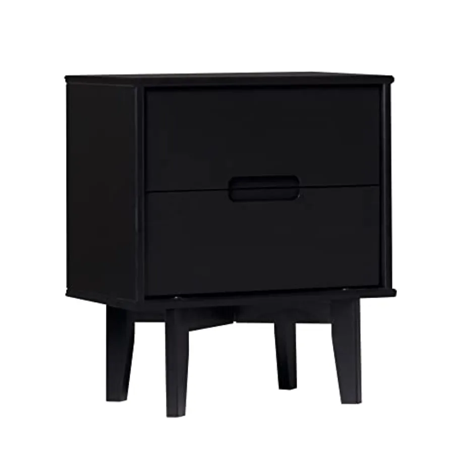 Modern Solid Wood 2-Drawer Nightstand 24 Inch Black Bedroom Furniture Storage Solution Durable Craftsmanship Minimalist D