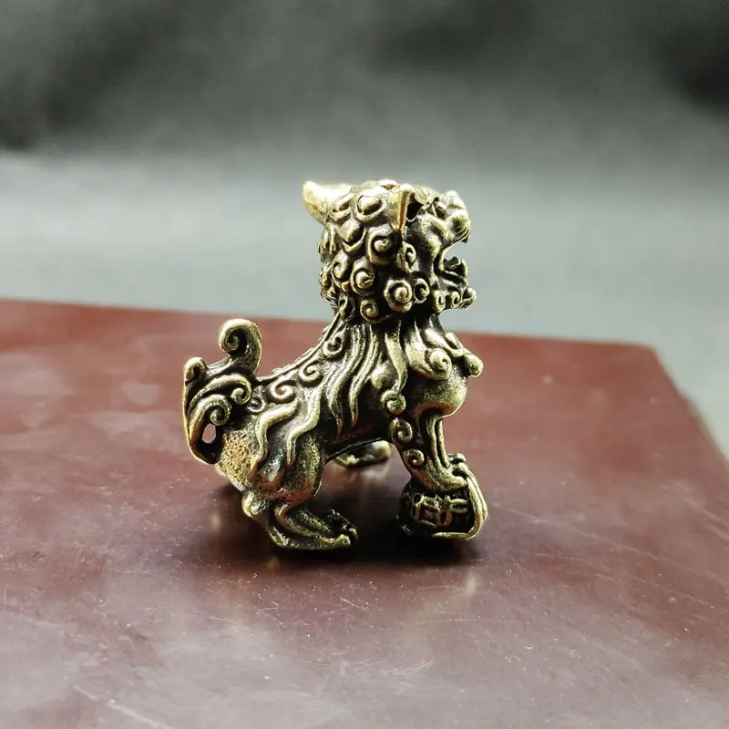 Antique Bronze Lion 1 Pair Figurines Miniatures Luy Office Desk Ornament Copper Animal Small Statue Home Feng Shui Decorations