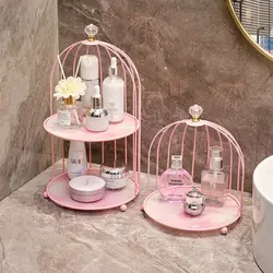 pinkIron Art Nordic Style Bird Cage Rack Lipstick Perfume Cosmetic Skin Care Product Storage Rack Finishing Table Rack