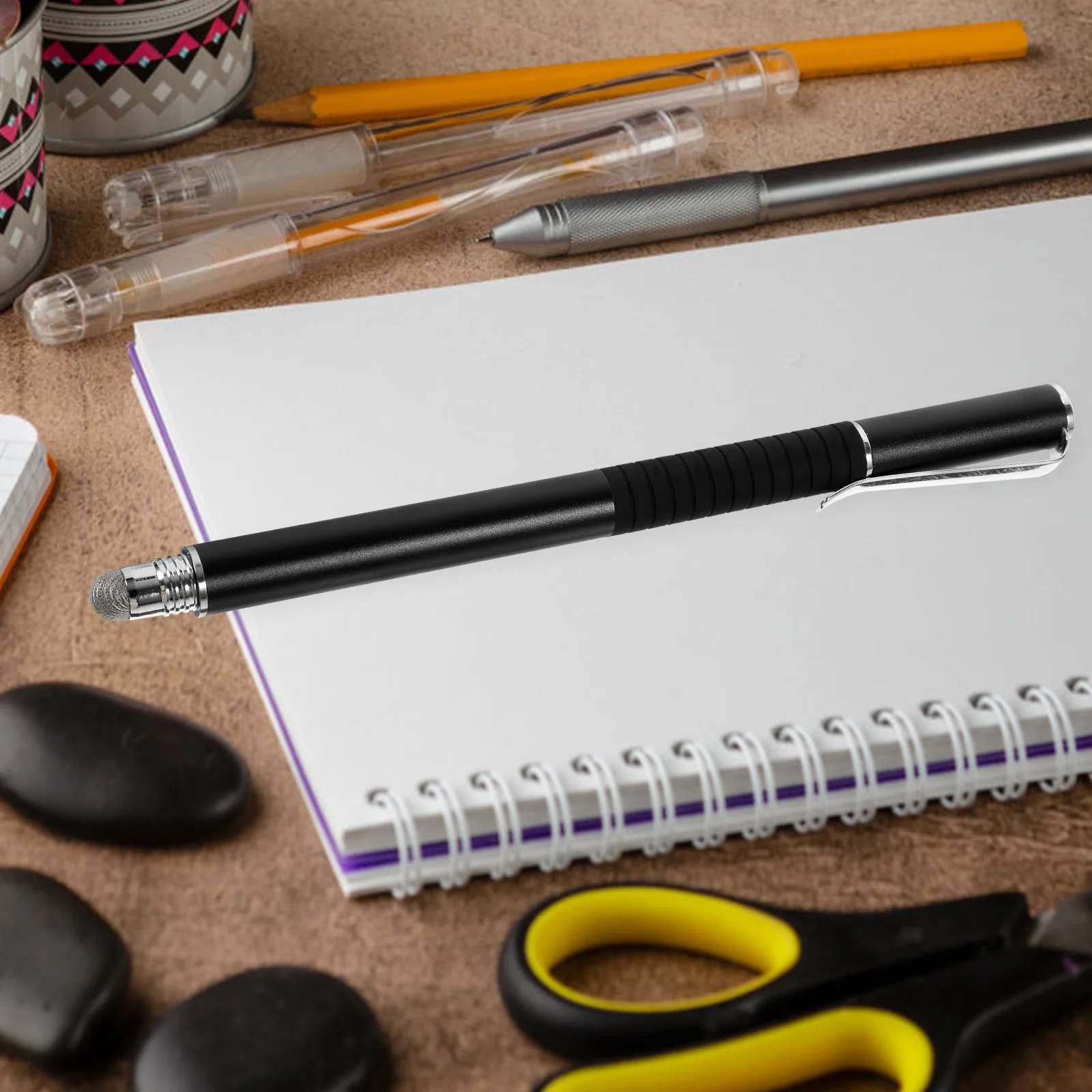 5 قطعة مجموعة أقلام ستايلس بالسعة 2 في 1 قابلة للاستبدال ألياف متماسكة سيليكون نصائح للكمبيوتر اللوحي الهاتف الذكي أداة الكتابة أزرق داكن