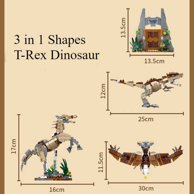 FC 3IN1 Dinosaur Building Block Toys Sets Parrot Model 3 Forms Jurass T-Rex Animal DIY Bricks Puzzked Toys For Kids Boys Gifts