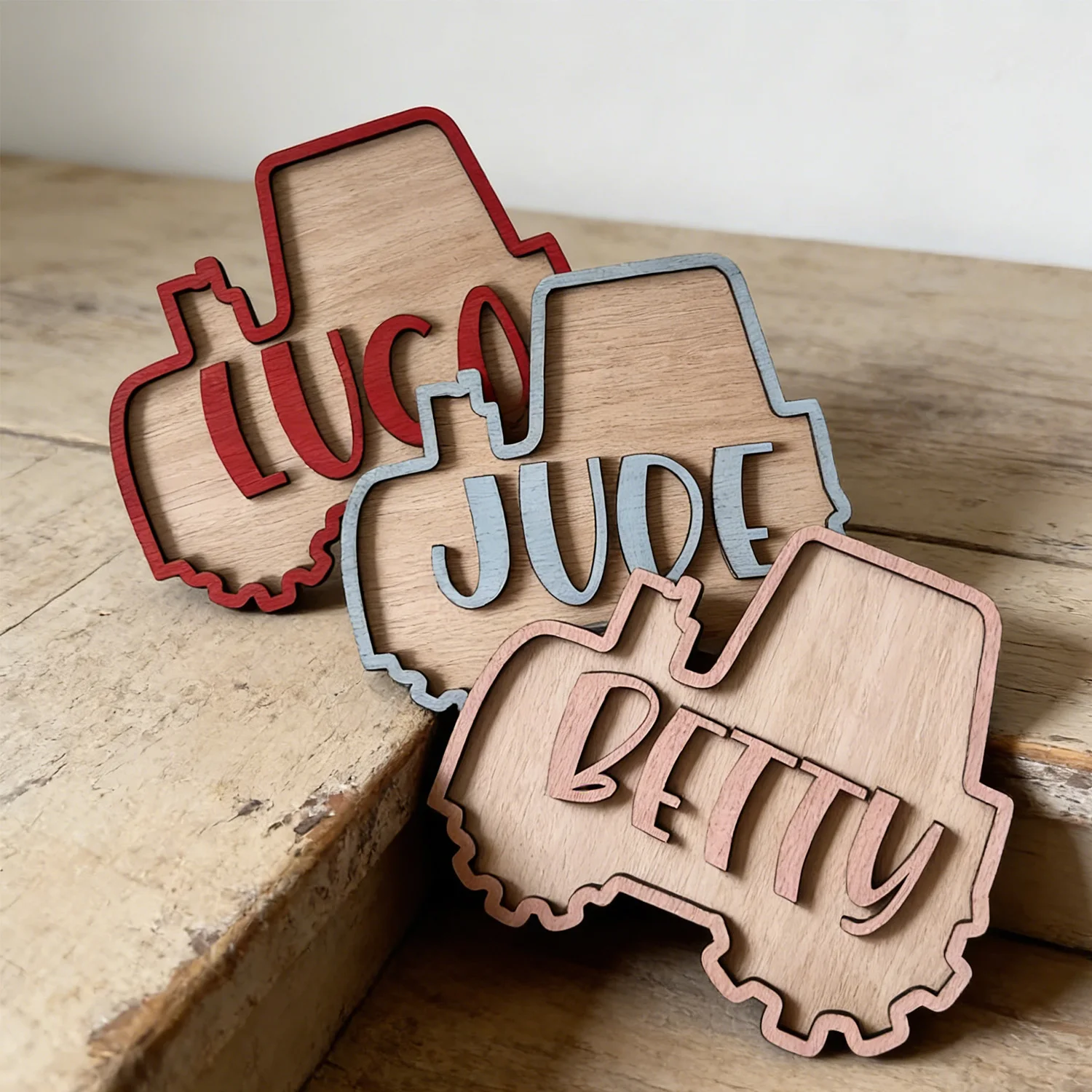 1pc customizable double-layer name tag, wooden car souvenir, multi scene decoration, perfect holiday gift
