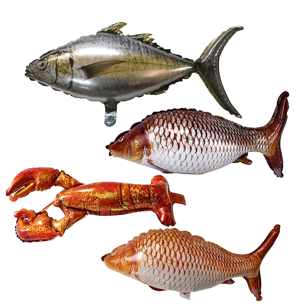 4/12 個魚エビバルーン鯉形男の子女の子釣りテーマパーティー誕生日パーティーベビーシャワーの装飾用品偽の魚の小道具