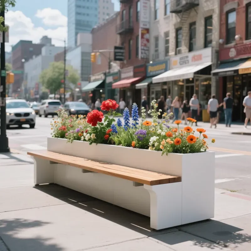 Modern Outdoor Terrace Seat Planting Box Floor Boughpot Stainless Steel Eco-friendly Flower Rest Bench Courtyard Garden