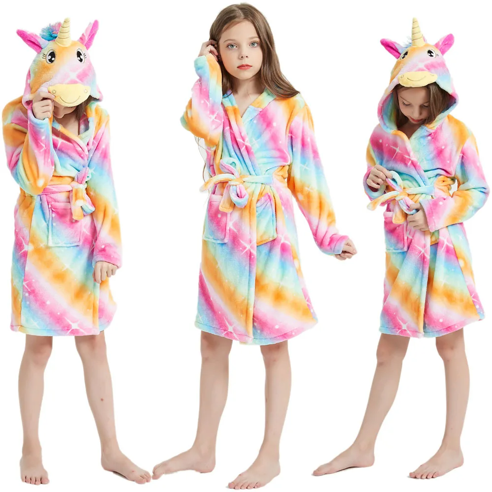 Kids Bathrobe for Girl Children Clothing Girl Flannel Bath Robe Clothes Boy Cartoon Night Robe Kids Pajamas For Girl 3-14 Years