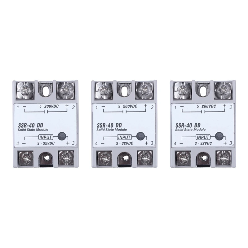 

Hot 3X Single Phase Solid State Relay DC-DC SSR-40DD 40A DC3-32V DC5-60V White+Silver